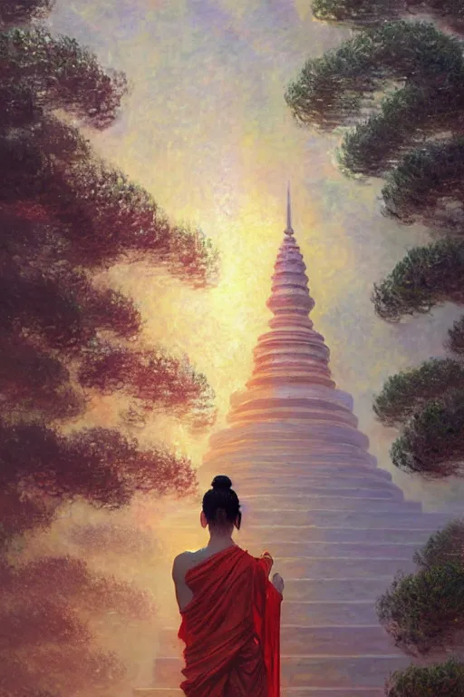 Image similar to temple, buddhism, impressionnisme, painting by greg rutkowski, artgerm, claude monet