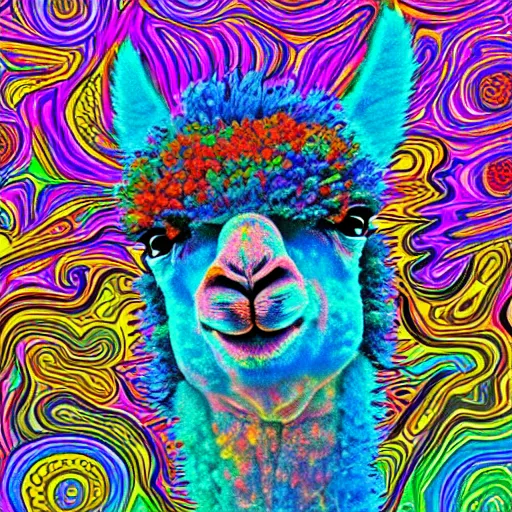 Prompt: psychedelic trip of alpaca, digital art