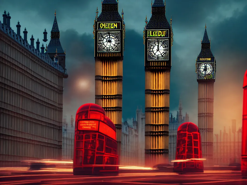 Prompt: a giant ancient beautiful cyborg of the elder gods with pipes and tubes in the city of London, an image of a beautiful cyborg, a beautiful cyborg, a cyborg, London streets with one bigben in the background, colourful, dramatic lighting, golden hour, very detailed octane render very realistic beautiful