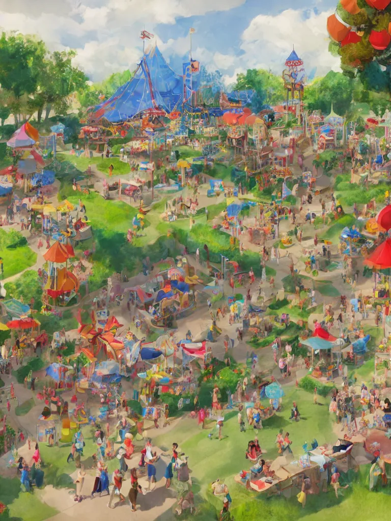 Prompt: summer fair by disney concept artists, blunt borders, rule of thirds