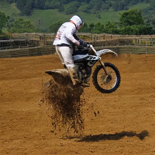 Image similar to a cow on a motocross jump