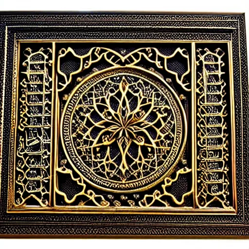 Prompt: gorgeous ornated bronze realistic detailed holy makkah wall decoration with filigree, islamic calligraphy