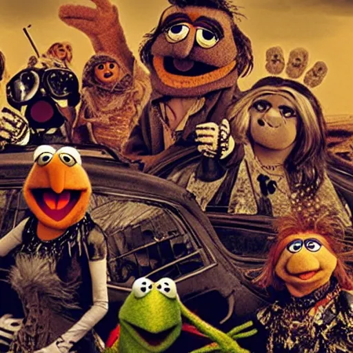 Image similar to Muppets in Mad Max, group photo by Annie Liebowitz