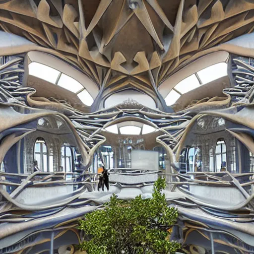 Image similar to the interior of a gaudi - esque office building for work