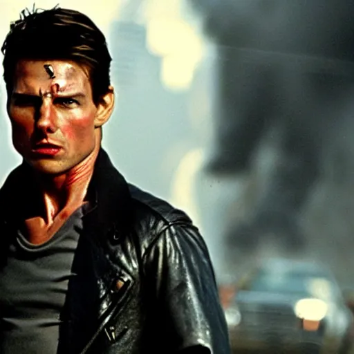 Image similar to film still of tom cruise as the terminator in terminator 8 2 0 2 3