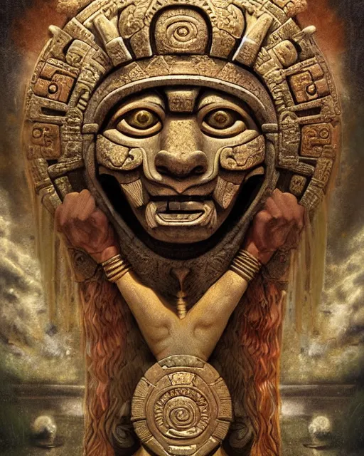 Prompt: digital painting of chac mayan god of rain, art by filipe pagliuso and justin gerard, symmetric, fantasy, highly detailed, realistic, intricate, portrait, sharp focus, tarot card