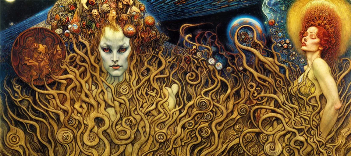 Image similar to Divine Chaos Engine by Karol Bak, Jean Delville, William Blake, Gustav Klimt, and Vincent Van Gogh, symbolist, visionary