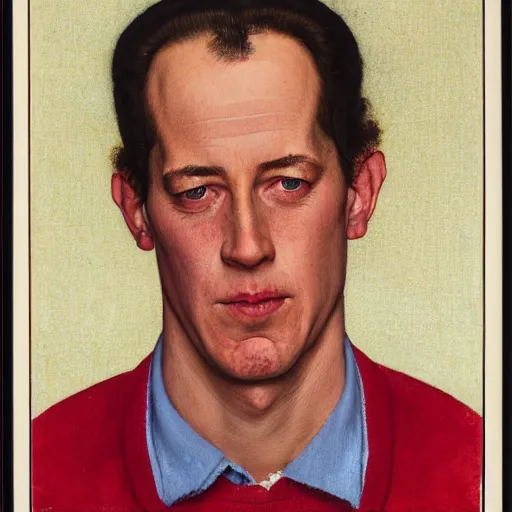 Prompt: Frontal portrait of Jim Kelly. A portrait by Norman Rockwell.