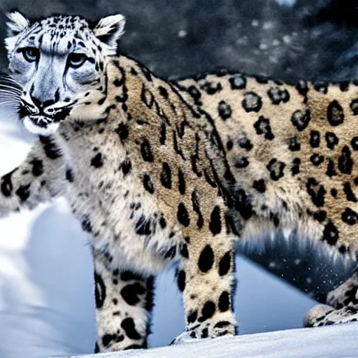 Image similar to snow leopard driving a car, professional photo