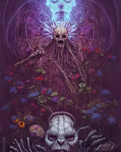 Image similar to the platonic ideal of flowers, rotting, insects and praying of cletus kasady carnage thanos davinci dementor chtulu mandala ponyo dinotopia the witcher, fantasy, ego death, decay, dmt, psilocybin, concept art by randy vargas and greg rutkowski and zdzisław beksinski