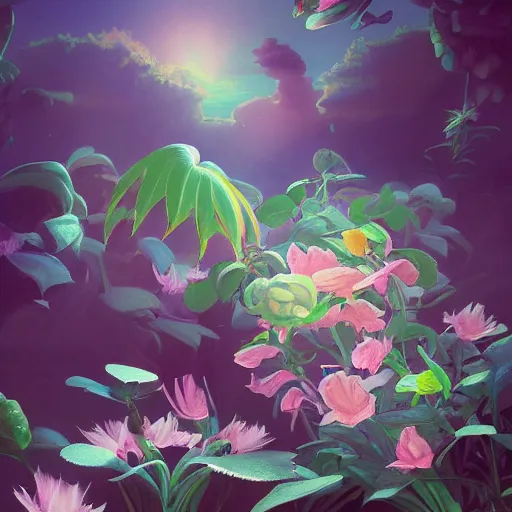 Prompt: retro painting of surreal waiizi flowers, by ross tran, highly detailed, hyperrealism, excellent composition, cinematic concept art, dramatic lighting, trending on artstation