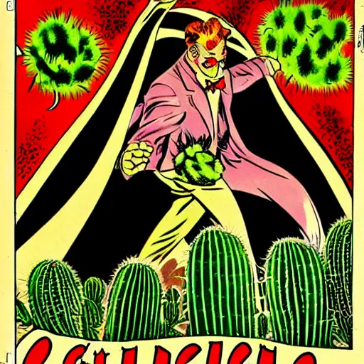 Image similar to Cactus-man, golden age comic book cover illustration