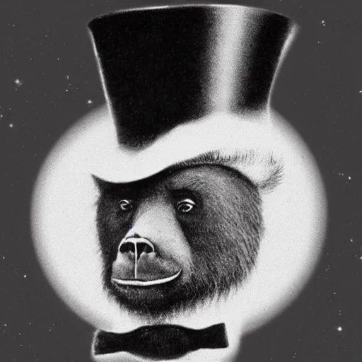 Prompt: a shaved bear, wearing a top hat