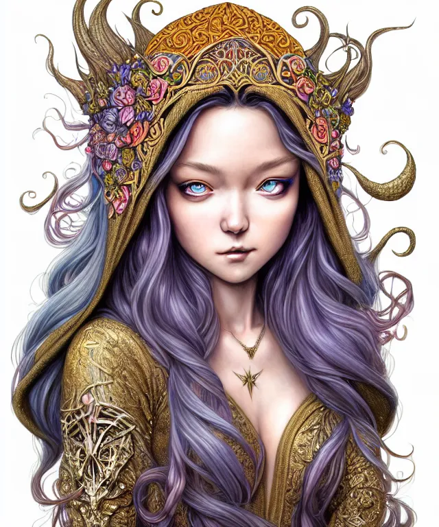 Image similar to Portrait of The Most Beautiful Woman On Earth , D&D, fantasy, intricate, richly detailed colored pencil 3D illustration of a beautiful with long metallic hair wearing a hoodie and short shorts that is evil and happy. mirrored background with completely rendered reflections, art by Range Murata and Artgerm highly detailed, digital painting, trending on artstation, sharp focus, illustration, style of Stanley Artgerm, perfect smile and tooth