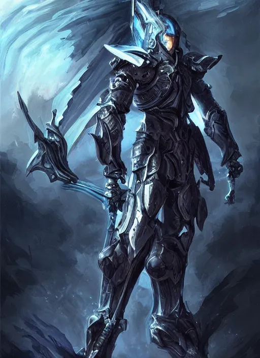 Image similar to dark seraphim knight in light armor wielding a magical lance, slaying a sky beast, full body heroic pose. dark water, cyberpunk pearl armor, futuristic fantasy, highly detailed, digital painting, trending on artstation, concept art, sharp focus, illustration, art by artgerm and nixeu and greg rutkowski and magali villeneuve.