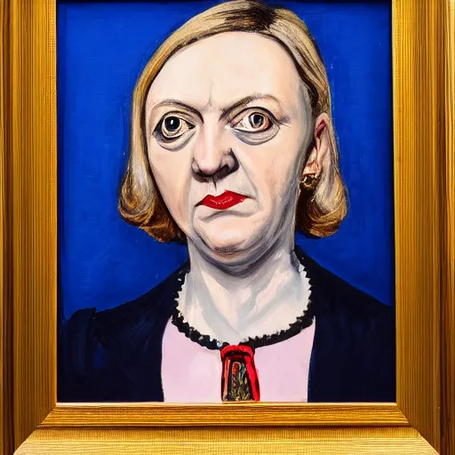 Prompt: otto dix portrait of liz truss