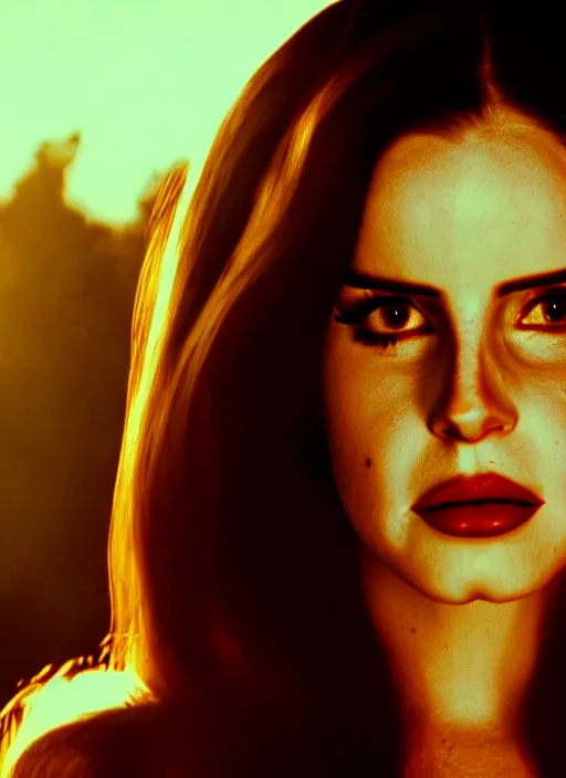 Image similar to movie still of a lana del rey with an alien facehugger on her face, cinematic.