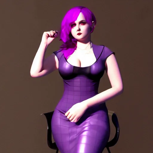 Image similar to curvy feminine hot goth cutie with sublime elegant purple-grey leather dress, checkered, cgsociety, photorealistic, seductive ambience, idealistic, 16k, smooth, sharp focus, trending on ArtStation, volumetric lighting, fully clothed, worksafe