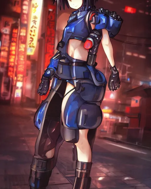 Prompt: full body image of anime girl in mechanic armor in night tokyo by makoto sinkai, fine details