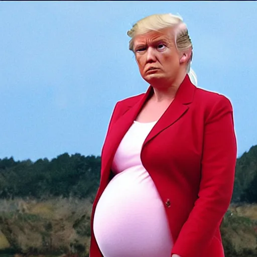 Image similar to Pregnant Donald Trump in a dress, Hallmark movie, movie still, chick flick