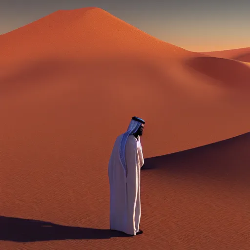 Image similar to saudi arab man standing in the dessert digital art in the style of greg rutkowski and craig mullins, 4 k