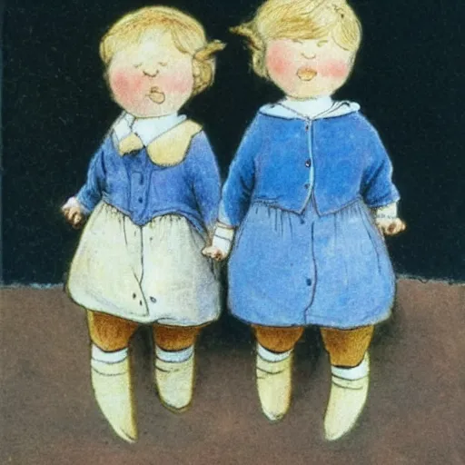 Prompt: beautiful blonde twins by Beatrix Potter