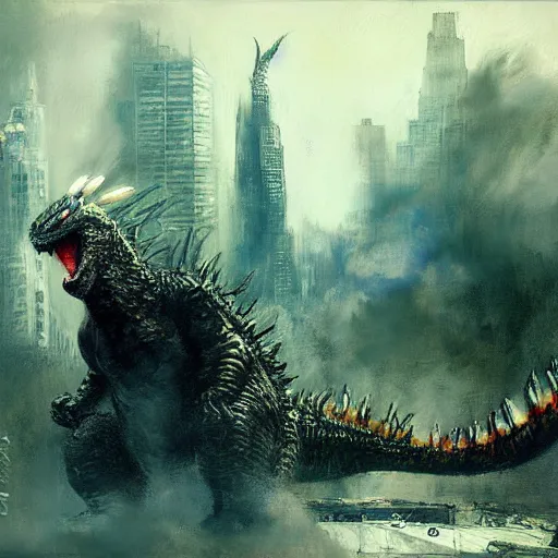 Prompt: godzilla vs mothra by jeremy mann