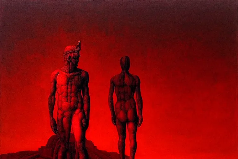 Image similar to only with red, caesar after war, a red tiger, in hoc signo vinces, rome in background, an ancient path, in the style of beksinski, part by hopper, part by rodcenko, part by hofbauer, intricate composition, red by caravaggio, insanely quality, highly detailed, masterpiece, red light, artstation