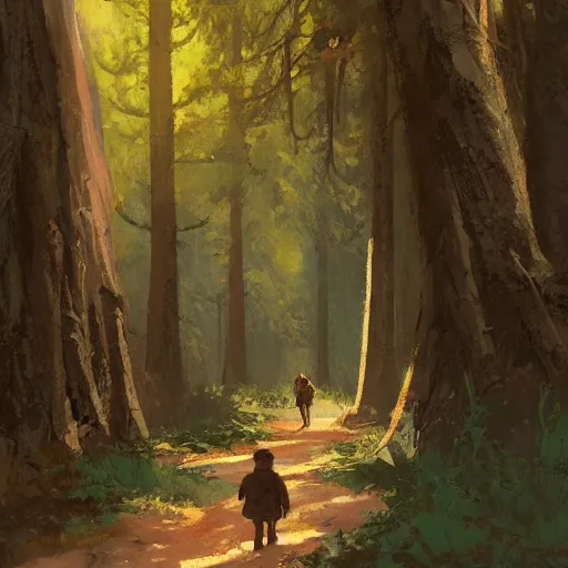 Image similar to Pines forest pathway in Avila. by Craig mullins, Steve Purcell, Ralph McQuarrie. Trending on artstation. Centered image, no background