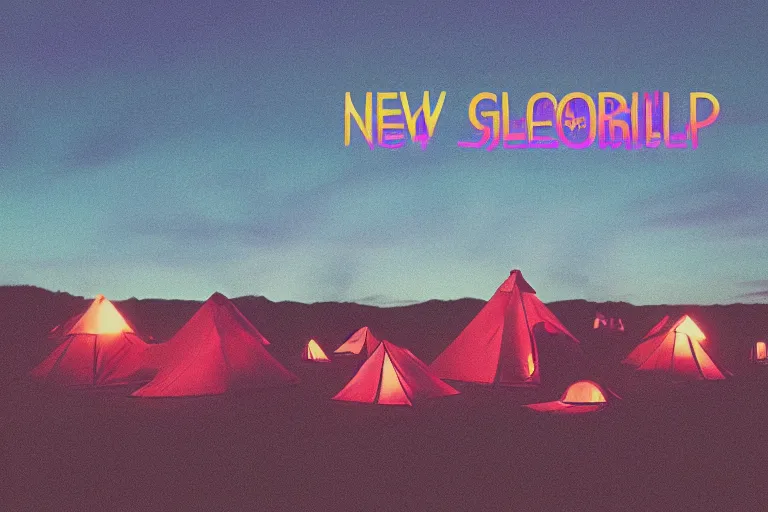 Prompt: new glowing camp life album cover, film, gradient