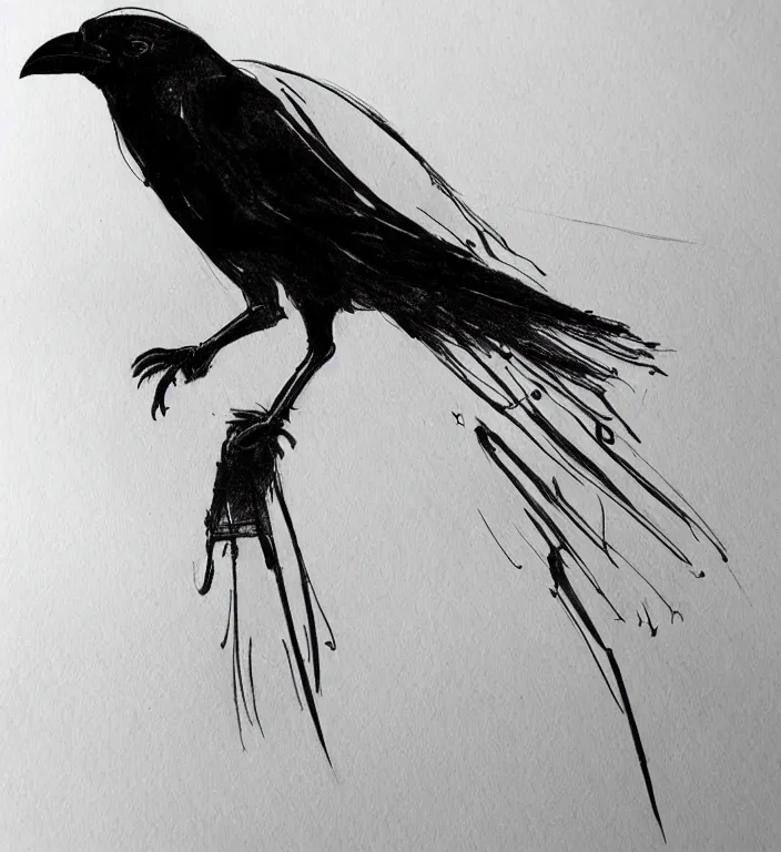 Image similar to beautiful aesthetic inspirational masterful professional ink pen liner sketch of a raven bird posing, marvel style, concept art, fine details, trending on artstation, high quality paper, instagram photo