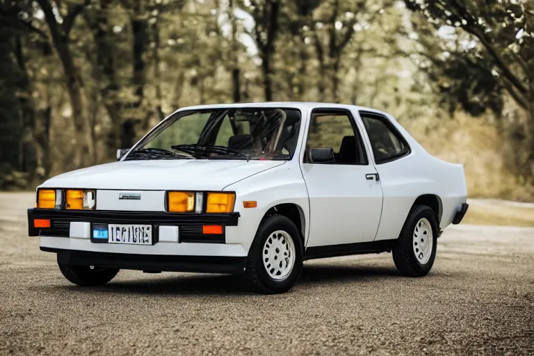 Prompt: 1985 twin-turbo sports Chevette, XF IQ4, 150MP, 50mm, F1.4, ISO 200, 1/160s, natural light, Adobe Photoshop, Adobe Lightroom, photolab, Affinity Photo, PhotoDirector 365