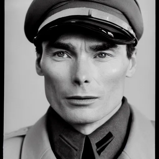 Image similar to cillian murphy in a world war ii uniform, black and white film photography, realistic face, cabinet card, 2 5 mm lens, cinematography by roger deakins