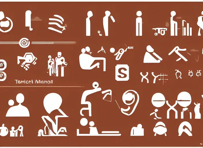 Prompt: a set of symbols and pictograms of people, technical manual graphic, logo design