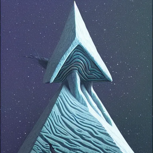 Image similar to glowing demonic galactic Antarctica pyramid heron balustrade mushroom tree , by Lawren Harris and H. P. Lovecraft and Mœbius , Art on Instagram , black velvet painting , Zbrush Central