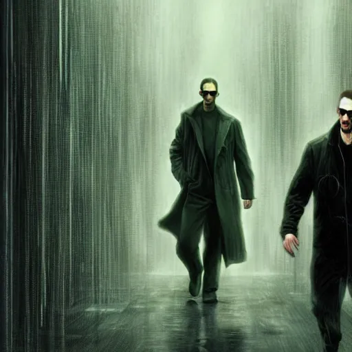 Image similar to a man walking into the matrix, concept art, illustration, highly detailed, artwork, cinematic, hyper realistic painting