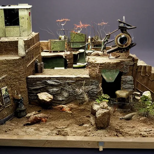 Prompt: a mini model diorama designed by Phil Tippett