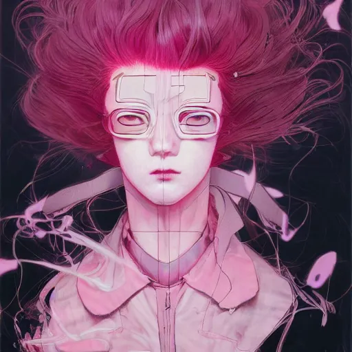 Image similar to prompt : pink and black portrait soft light painted by james jean and katsuhiro otomo and erik jones, inspired by evangeleon anime, smooth face feature, intricate oil painting, high detail illustration, sharp high detail, manga and anime 1 9 9 0