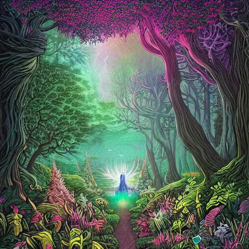 Image similar to Magical fairy forest by Dan Mumford