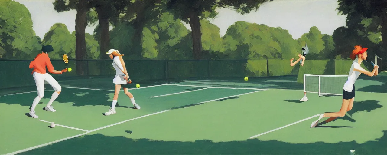 Image similar to a pickle playing tennis in a botanic garden by Edward Hopper and James Gilleard