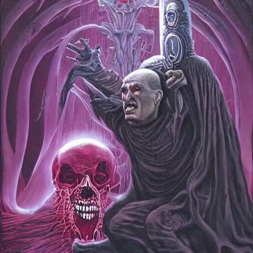 Prompt: a death metal album cover art depicting benjamin netanyahu as a hellish overlord, by wayne barlowe