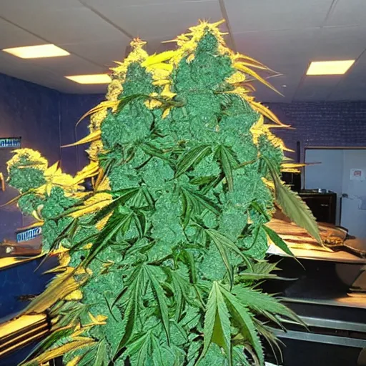 Prompt: a stunning photo of a 10ft tall marijuana plant with lots of nugs