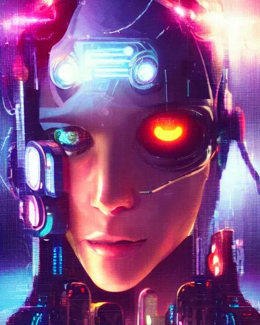 Image similar to a cyberpunk close up portrait of cyborg athena, electricity, sparks, bokeh, soft focus, sparkling, glisten, water drops, cold, dark, geometric, temples behind her, by paul lehr, jesper ejsing