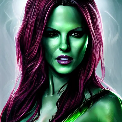 Image similar to full body portrait of kate beckinsale as gamora ( guardians of the galaxy ), beautiful face, digital art