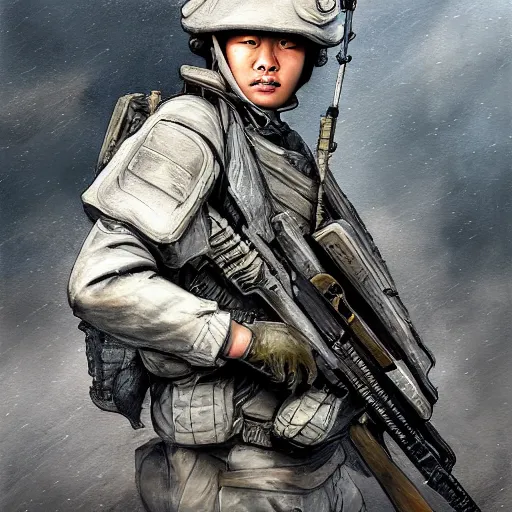 Prompt: dynamic composition, motion, ultra-detailed, incredibly detailed, a lot of details, amazing fine details and brush strokes, colorful and grayish palette, smooth, HD semirealistic anime CG concept art digital painting, watercolor oil painting of a Chinese SWAT soldier, by a Chinese artist at ArtStation, by Huang Guangjian, Fenghua Zhong, Ruan Jia, Xin Jin and Wei Chang. Realistic artwork of a Chinese videogame, gradients, gentle an harmonic grayish colors.