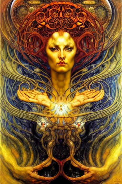 Image similar to Divine Chaos Engine by Karol Bak, Jean Delville, William Blake, Gustav Klimt, and Vincent Van Gogh, symbolist, visionary