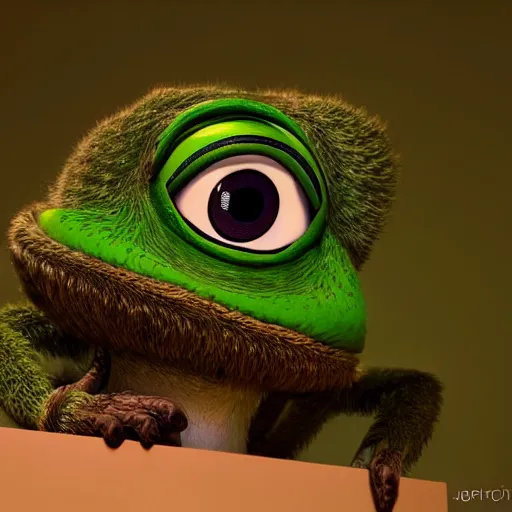 Prompt: very very very very cute chibi Pepe, portrait, pixar style, forest background, cinematic lighting, award winning creature portrait photography