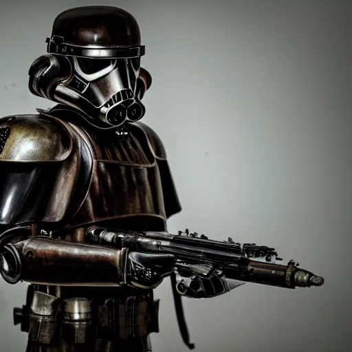 Image similar to Steampunk stormtrooper, moody lighting, high detail, 8k,