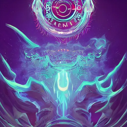 Prompt: concert poster fantasy, eldritch, psychic, elemental masterpiece 8k resolution Behance HD scrollwork magic fire zBrush Central contest winner bokeh, cel-shading