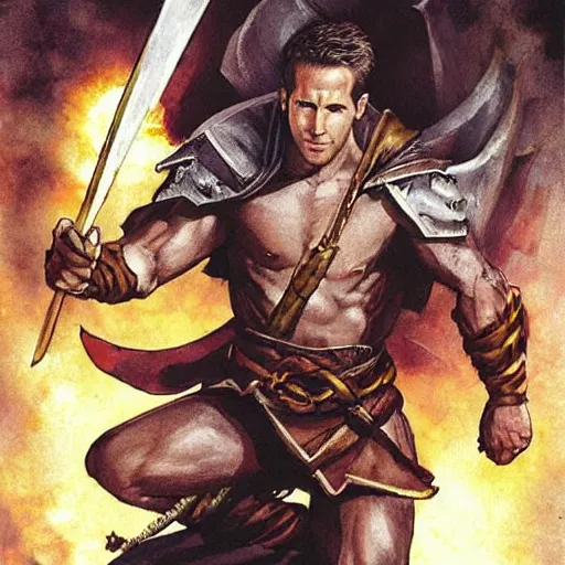 Image similar to ryan reynolds as a d & d monk martial artist, by simon bisley